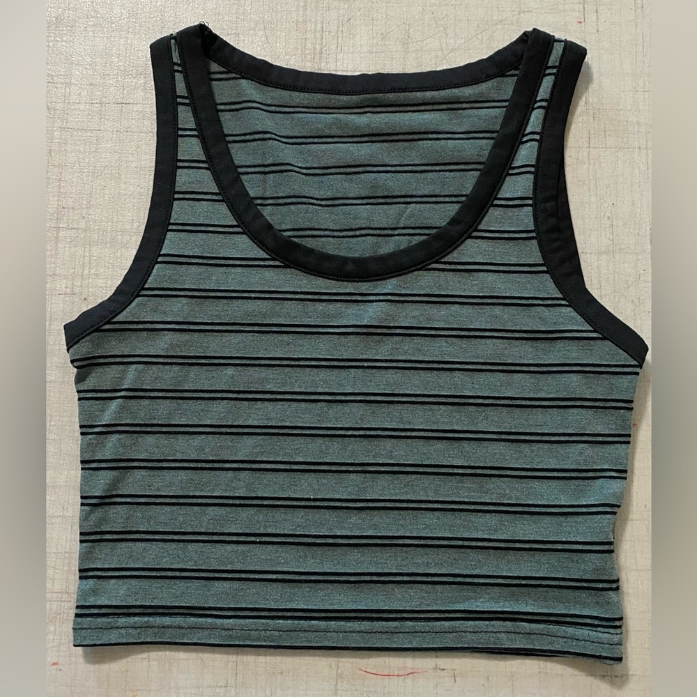 ROMWE Black and greenish grey Striped Tank Top